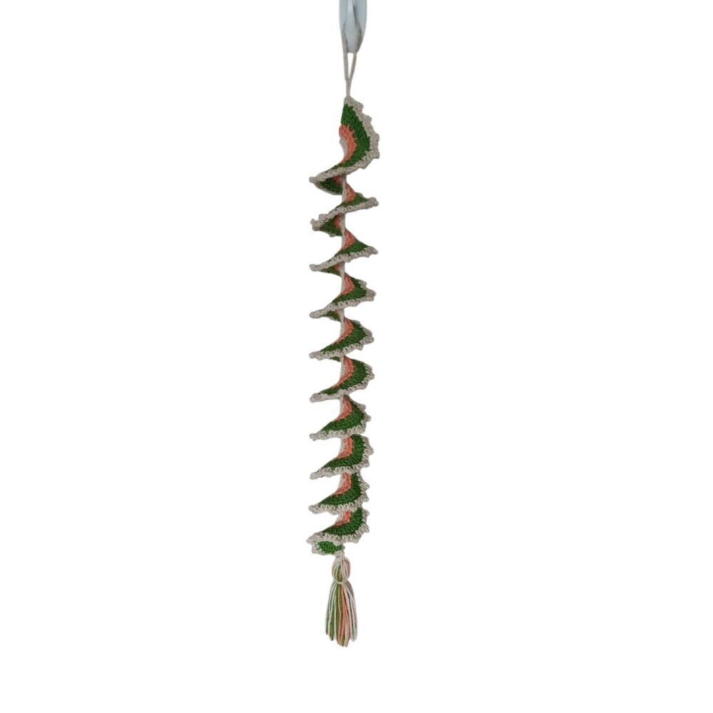 Handmade Colorful Green Cream & Coral Acrylic Crochet Spiral Wind Spinner Decor